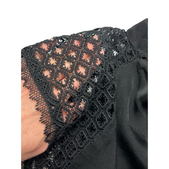 Heartloom Beatriz Top, Lace Short Sleeve, Elastic waist Satin Blouse | S, Black - Picture 10 of 14